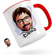 BK Kişiye Özel Erkek Yüz Karikatürlü Kırmızı Kupa Bardak-1