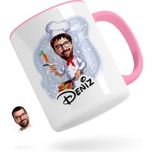 BK Kişiye Özel Erkek Chef Karikatürlü Pembe Kupa Bardak-1