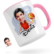 BK Kişiye Özel Erkek Basketbolcu Karikatürlü Pembe Kupa Bardak-1