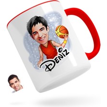 BK Kişiye Özel Erkek Basketbolcu Karikatürlü Kırmızı Kupa Bardak-1