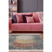 Dekoreko Dijital Salon Halısı Yıldız Deri Kaymaz Taban Saçaklı Modern Saeran Kahve Krem Bej