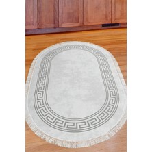 Dekoreko Dijital Mutfak Halısı Trend Keçe Kaymaz Taban Saçaklı Oval Modern Cassietta Gri