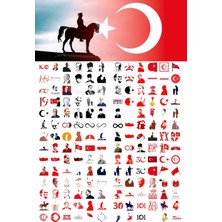 Etiketçi Paşa 350 Adet Mustafa Kemal Atatürk Sticker - Türk Bayrağı, Vatan, Türkiye Etiket