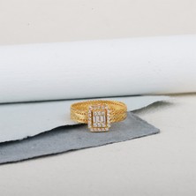 Kadın Gümüş Altın Kaplama Bagetli Hasır Yüzük