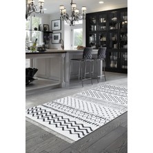 Dekoreko Dijital Mutfak Halısı Star Pamuk Kaymaz Taban Saçaklı Iskandinav Cade Lacivert