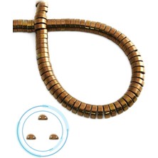 Uçar Doğal Taş Hematit Doğal Taş Parlak Kahverengi Bombeli Kesim Çift Delikli 6x2mm Dizi