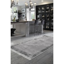 Dekoreko Dijital Mutfak Halısı Star Pamuk Kaymaz Taban Saçaklı Modern Amelia Gri