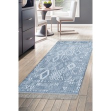 Dekoreko Dijital Mutfak Halısı Star Pamuk Kaymaz Taban Saçaklı Iskandinav Lorene Lacivert