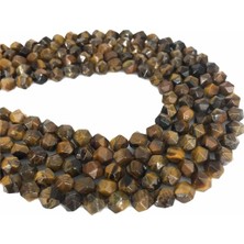 Uçar Doğal Taş Kaplan Gözü Doğal Taş Parlak Kahverengi Hegzagonal Kesim 8mm Dizi [B]