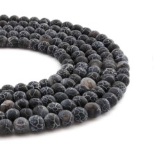 Uçar Doğal Taş Yengeç Akik Doğal Taş Mat Siyah Küre Kesim 6mm Dizi