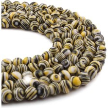 Uçar Doğal Taş Malakit Sıkma Doğal Taş Parlak Sarı-Siyah-Beyaz Küre Kesim 6mm Dizi [B+]