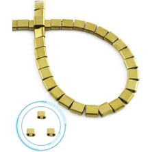 Uçar Doğal Taş Hematit Doğal Taş Parlak Gold Kare Kesim Çift Delik 6x6mm Dizi [AA]