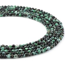 Uçar Doğal Taş Pat Pat Akik Doğal Taş Yeşil Siyah Küre Faset Kesim 4mm Dizi
