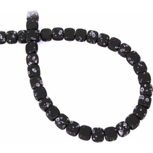 Uçar Doğal Taş Hematit Doğal Taş Mat Benekli Siyah Kare Kesim 6x6mm Dizi [AA]