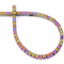 Uçar Doğal Taş Hematit Doğal Taş Mat Gökkuşağı Küp Kesim 4x4mm Dizi [AA]