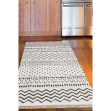 Dekoreko Dijital Mutfak Halısı Yıldız Deri Kaymaz Taban Saçaklı Iskandinav Cade Bej