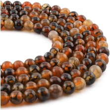 Uçar Doğal Taş Akik Örümcek Dogal Taş Parlak Kızıl Küre Kesim 6mm Dizi