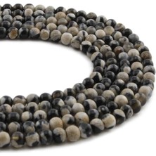 Uçar Doğal Taş Pat Pat Akik Doğal Taş Parlak Siyah Küre Kesim 4mm Dizi