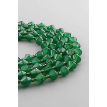 Uçar Doğal Taş Akik Doğal Taş Parlak Yeşil Piramit Kesim 8mm Dizi [AA]
