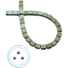 Uçar Doğal Taş Hematit Doğal Taş Parlak Yeşil Kare Kesim Çift Delik 6x6mm Dizi [AA]