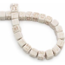 Uçar Doğal Taş Turkuaz Sıkma Doğal Taş Parlak Beyaz Küp Kesim 8x8mm Dizi [B+]