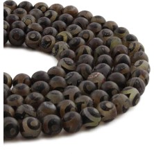 Uçar Doğal Taş Tibet Akik Doğal Taş Parlak Göz Desenli Koyu Kahverengi 8mm Dizi