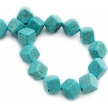 Uçar Doğal Taş Turkuaz Sıkma Doğal Taş Mavi Dörtgen Kesim 10X10MM Dizi
