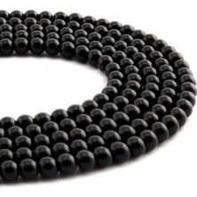 Uçar Doğal Taş Oniks Doğal Taş Parlak Siyah Küre Kesim 4mm Dizi [AA]