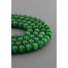 Uçar Doğal Taş Kedi Gözü Doğal Taş Parlak Koyu Yeşil Küre Kesim 10mm Dizi [AB]