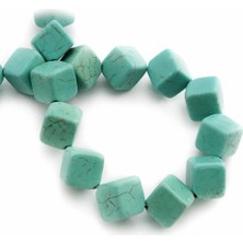 Uçar Doğal Taş Turkuaz Sıkma Doğal Taş Parlak Mavi Dörtgen Kesim 12x12mm Dizi [B+]
