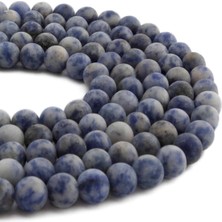 Uçar Doğal Taş Sodalit Doğal Taş Mat Benekli Küre Kesim 8mm Dizi [AB]