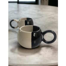 Artistic Quality Dekoratif El İşlemesi, Siyah-Beyaz Beşiktaş Dekorlu 2 Kişilik Kupa-Mug, Çay Ve Kahve Fincanı