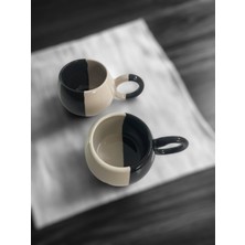 Artistic Quality Dekoratif El İşlemesi, Siyah-Beyaz Beşiktaş Dekorlu 2 Kişilik Kupa-Mug, Çay Ve Kahve Fincanı