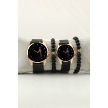 Stony Aslan Figür Gold Bileklik Set Kadın Kol Saati ve Erkek Kol Saati