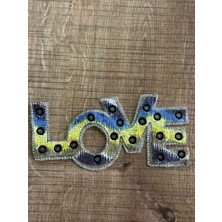 Gönülden Tasarım 15X7 cm Renkli Parlak Love Yazı Arma Yama Dikiş Aksesuarı