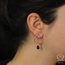 925 Ayar Gümüş Oniks Taşlı Halka Küpe