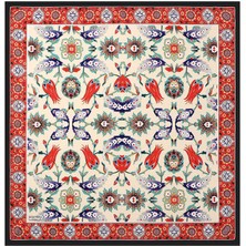 Bursa İpek Siyah Kırmızı Efes Desen Ipek Eşarp