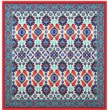 Bursa İpek Kırmızı Saks Çini Lale Desen Ipek Eşarp