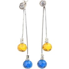 925 Ayar Gümüş Sitrin ve Safir Taşlı Sallantılı Çivi Küpe