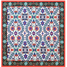 Bursa İpek Kırmızı Lacivert Selçuk Desen Ipek Eşarp