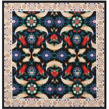 Bursa İpek Siyah Ekru Efes Desen Ipek Eşarp