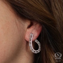 Pırlanta Montür Gümüş Küpe, Baget