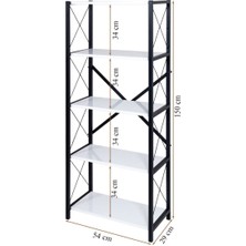 AKIS HOME Dekoratif Kitaplık 5 Raflı Metal Ayaklı