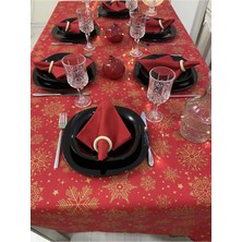 Zeren Home Sıvı Geçirmez Dertsiz Masa Örtüsü Yılbaşı Tema 6 Peçeteli