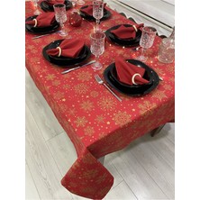 Zeren Home Sıvı Geçirmez Dertsiz Masa Örtüsü Yılbaşı Tema 12 Peçeteli