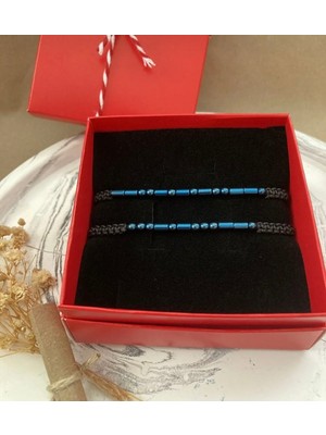 Aida Astrid Hematit 2'li Doğal Taş Isim  Mors Alfabesi Bileklik  Hediye Kutulu