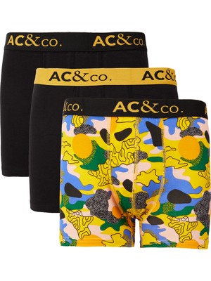 AC&Co / Altınyıldız Classics Erkek Siyah-Sarı 3'lü Desenli Boxer Paketi