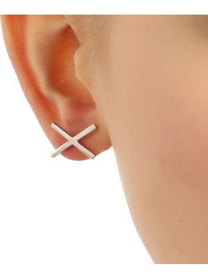 925 Ayar Gümüş X Küpe, Beyaz