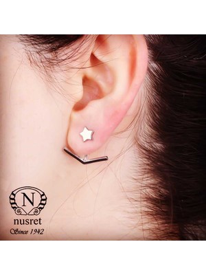 925 Ayar Gümüş V - Yıldız Ear jacket Küpe