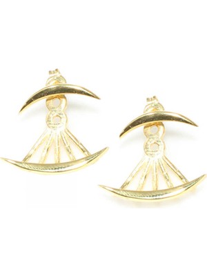 925 Ayar Gümüş Hilal Modeli Ear Jacket Küpe, Sarı